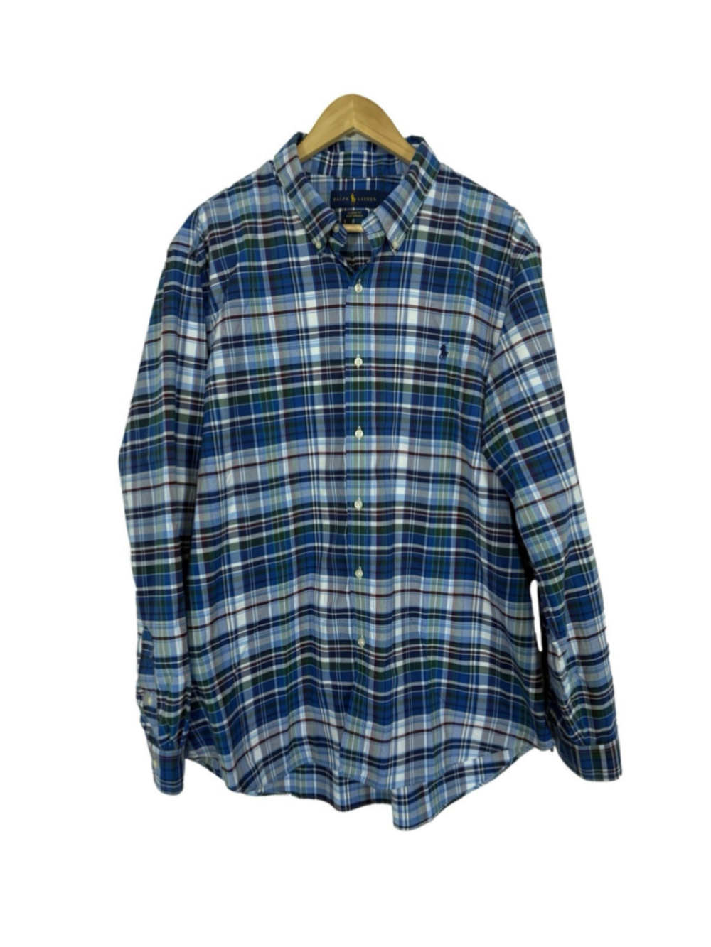 Ralph Lauren Classic Fit Performance Shirt Mens 2XL Blue Plaid Preppy Classic